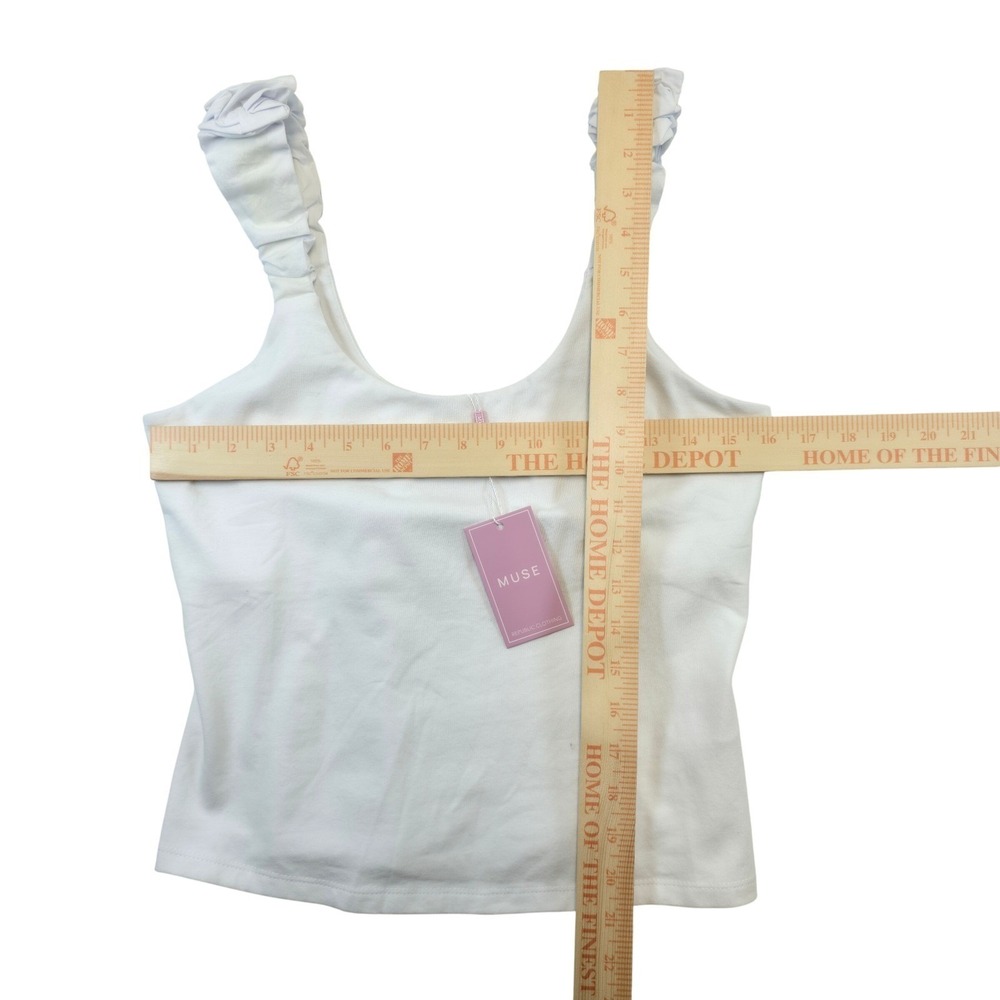 Muse Republic Cotton White Ruched Strap Scoop Neck Tank Top Sz S NEW! Minimalist - Picture 7 of 7